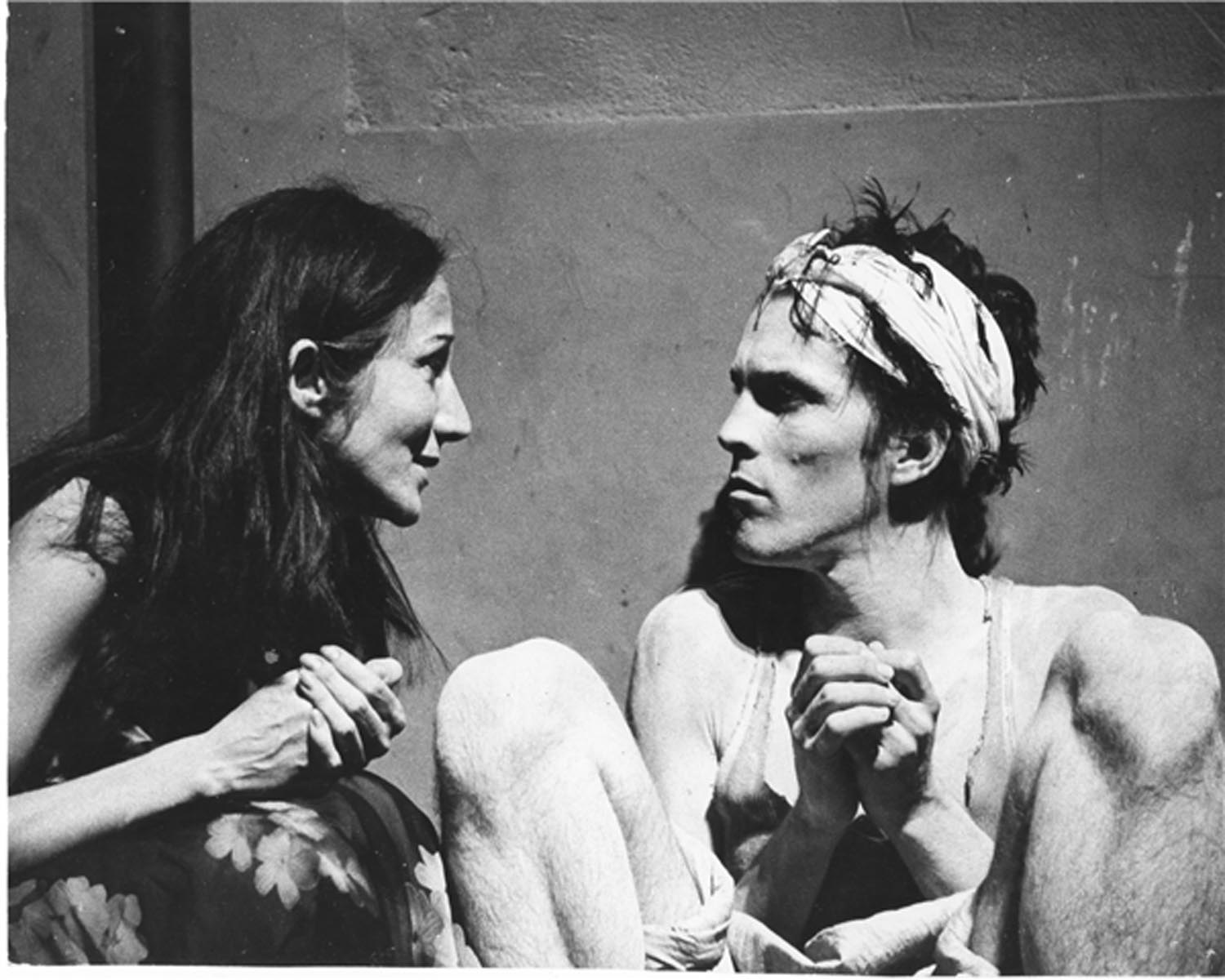 WTF's 1973 production of THE GOOD WOMAN OF SETZUAN, directed by Ted Cornell; Olympia Dukakis and John Glover; photo credit Michael C Durling