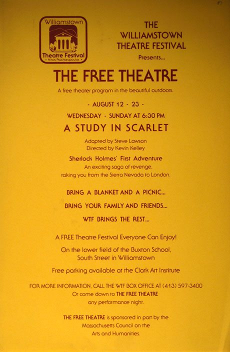 A STUDY IN SCARLET poster, presented by The Free Theatre program at Williamstown Theatre Festival (1987); WTF Archives